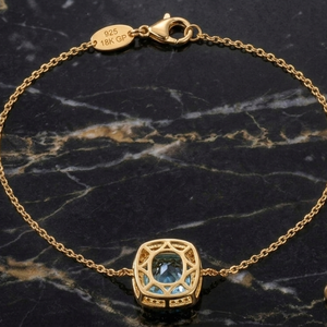 Collar con Colgante de Topacio Azul Hidro CZ de 10 mm, Plata de Ley 925, Chapado en Oro de 18K, Joyería para Mujer - Product Image 1