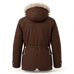 Chaqueta Deportiva Larga con Capucha para Hombre, Color Marrón Sólido, Forro de Poliéster, Impermeable, Gruesa, Casual de Otoño, Corte Regular, Cierre de Cremallera - Product Image 2