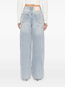 Jean en denim délavé à l'acide pour homme, coupe ample, respirant, style streetwear hip-hop Y2K, avec strass, idéal pour l'été - Product Image 3