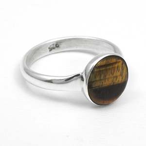 Bague en argent sterling 925 avec pierre œil-de-tigre ronde sertie clos, bijoux bohèmes de créateur, parfaits pour les filles et les garçons - Product Image 5