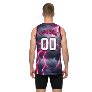 ชุดเสื้อและกางเกงบาสเก็ตบอลพิมพ์ลายสายฟ้า 100% โพลีเอสเตอร์ สำหรับผู้ชาย แบบไม่มีแขน คอวี ชุดทีม ระบายเหงื่อได้ดี ทรงพอดีตัว - Product Image 2