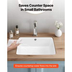 Vasque rectangulaire moderne en céramique blanche 15,75 x 12,01 pouces à encastrer pour salle de bain, lavabo pour petits espaces - Product Image 2