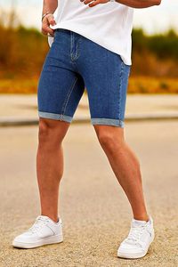 Pantalones Cortos de Mezclilla Bermuda Azul Claro para Hombre, Personalizados, Transpirables, Estilo Vintage, Cintura Media, Pierna Ancha, Estilo Hip Hop - Product Image 5