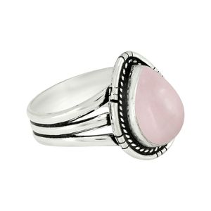 Trendy Rose Quartz Teardrop Gemstone Bezel Setting 925 Sterling Silver Handmade Vintage <b>Ring</b> Everyday Wear Style - Product Image 2