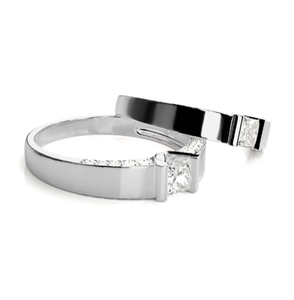 925 Sterling Silver Gold Plated Round Brilliant Cut Zircon Bezel Set <b>Wedding</b> <b>Couple</b> <b>Rings</b> - Product Image 3