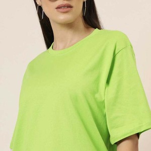 Camiseta de Manga Corta con Cuello Redondo Extra Grande para Mujer, Color Verde Sólido, Corte Holgado, Tejida, 100% Algodón, Transpirable, Top de Primavera/Verano - Product Image 2