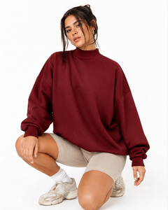เสื้อสเวตเชิ้ตคอเต่าทรงโอเวอร์ไซส์สำหรับผู้หญิง ผ้าฝ้ายฟลีซ สตรีทแวร์พื้นฐาน รับสกรีนโลโก้แบรนด์ เสื้อผ้าแฟชั่น - Product Image 1