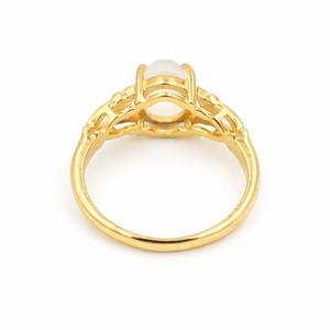 Bague de créateur moderne en argent sterling 925 avec cabochon ovale en pierre de lune africaine, bande gravée unique, bijoux plaqués or - Product Image 5