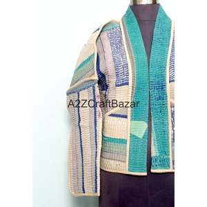 Veste tricotée réversible en coton 100% faite à la main, multicolores, écologique, design Kantha vintage - Product Image 2