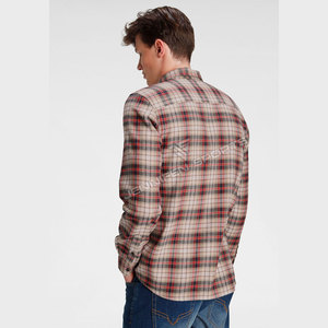 Men's Plaid Flannel Shirts 100% Cotton Long Sleeve Casual Button <b>Down</b> Stand Collar Spring Breathable With Embroidered Logo - Product Image 5