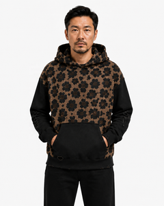 เสื้อสเวตเชิ้ตมีฮู้ดพิมพ์ลายดอกไม้สำหรับผู้ชาย เสื้อฮู้ดแขนตัดกันพร้อมกระเป๋าด้านหน้า สตรีทแวร์ - Product Image 1