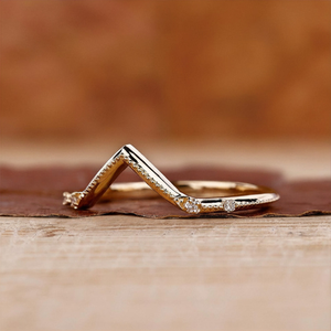 Chevron Diamond Wedding Band V Shaped <b>Stacking</b> <b>Ring</b> Minimalist Curved Bridal Band 14K Gold Plated Moissanite Solitaire IGI - Product Image 2