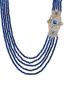 Parure de bijoux de fête classique pour femme, plaqué or bleu saphir, style indien, long collier Rani Haar, boucles d'oreilles, pour mariée - Product Image 3