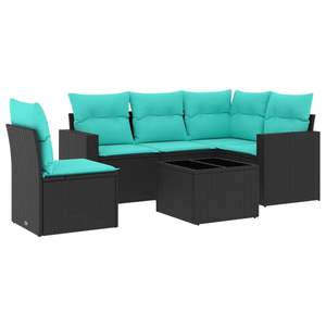 ชุดโซฟาลานบ้านหวายโพลีสีดำ 6 ชิ้นพร้อมชุดเบาะรองนั่งในสวน - Product Image 2