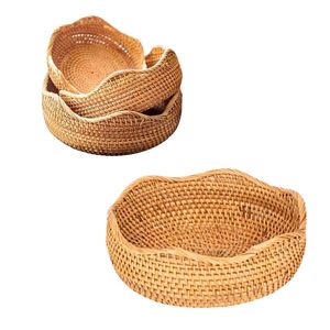 Premium Eco-friendly Handmade Wicker <b>BREAD</b> RATTAN <b>BASKET</b> / TRAY Rattan <b>Basket</b> with Scalloped Weaving Edge - Product Image 1