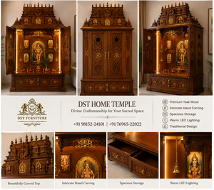 Traditional South Indian Ashta Lakshmi Pooja <b>Mandir</b> Premium Walnut Finish Hand-Carved Wooden Pooja <b>Mandir</b> With Gopurams USA - Product Image 6