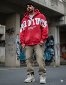 Sweats à capuche zippés en molleton bouclette effet délavé 400 GSM, style streetwear, broderie vieillie et strass sur toute la surface - Product Image 4