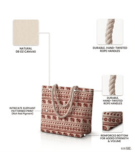 Bolsa de Playa de Lona de Algodón con Estampados de Animales, Logotipo Personalizado, Cierre de Cremallera, Asa de Cinta de Algodón, Resistente, Reutilizable, para Compras - Product Image 4