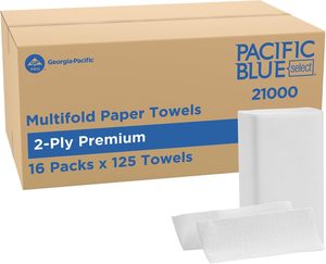 Serviettes en papier multicouches Pacific Blue Select Premium, blanches, largeur pliée 3,2 po, 125 serviettes/paquet, 16 paquets/caisse (21000) - Product Image 4