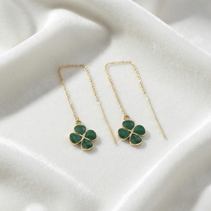 Ratnarachit Dyed Emerald Flower Threader <b>Earrings</b> 18K Gold Plated Brass Drop Dainty Geometric Minimalist Trendy Women's - Product Image 2