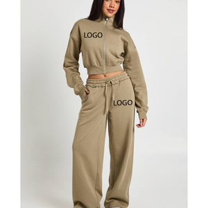 Conjunto Deportivo Personalizado con Logotipo 3D para Correr y Ciclismo, Chaqueta Corta de Felpa Francesa con Cierre y Cuello Alto, 2 Piezas - Product Image 1