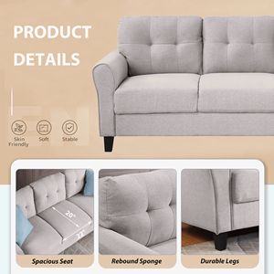 Moderno divano da 1 + 3 posti imbottiti in lino grigio chiaro per casa ufficio vecchio Sku SG000366AAA un elegante soggiorno mobili - Product Image 5
