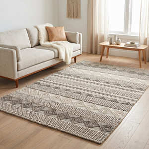 Boho Wool Cotton Runner Rug with Green Tribal Stripe Pattern for Hallway, Entryway & Modern Interiors - Product Image 2