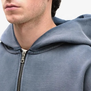 Sudadera con capucha y cremallera doble personalizada, Sudadera con capucha cuadrada recortada Vintage Stone Acid Sun Fade Wash, Sudadera con capucha de algodón desgastado para hombre, capucha de gran tamaño - Product Image 5