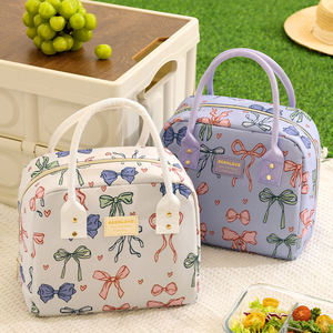 Stylish Ribbon Print <b>Insulated</b> <b>Lunch</b> Tote for Women Portable Thermal Cooler Pouch for Office and Picnic - Product Image 6