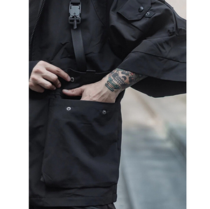 Veste imperméable à capuche pour garçons, noire, à coque rigide, avec fermeture éclair, poches, coupe ample, pour toutes les saisons, vêtements d'extérieur - Product Image 3