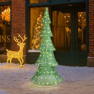 Albero di Natale Pre-Illuminato da 1,8 m con 200 Luci LED Bianco Caldo, Decorazioni da Giardino in PE, Facile da Montare, per Esterni - Product Image 4