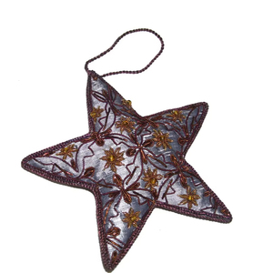 เครื่องประดับตกแต่งต้นคริสต์มาสรูปดาว งานปักดิ้นทองคุณภาพดีที่สุดจากอินเดีย ประดับด้วยกลิตเตอร์สีทอง สำหรับแขวนในช่วงเทศกาล - Product Image 1