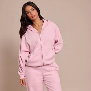 Custom Womens <b>Pink</b> <b>Tracksuit</b> Full Zip Hoodie Jogger Set Cotton Fleece Casual Activewear Loungewear Matching Outfit Set - Product Image 1