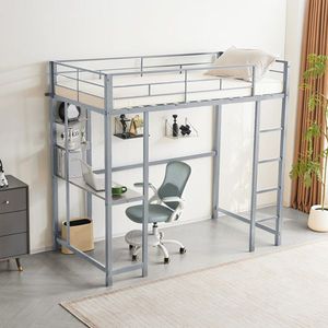 Robusto Letto a Soppalco in Ferro/Acciaio per Letto Singolo con Scrivania, Ripiani Portaoggetti, 2 Scale e Sponde di Sicurezza per Adolescenti/Giovani - Product Image 4