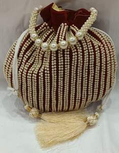 Floral Zardosi Embroidered <b>Green</b> <b>Silk</b> Potli Bag Pearl Bead Handle Women Wedding Party Drawstring Purse Evening Ethnic items - Product Image 3