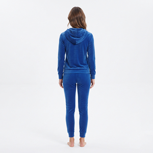 Women's Blue <b>Velour</b> Hoodie Jogger Set Full Zip Front Logo Casual <b>Tracksuit</b> Winter Wear Wholesale - Product Image 2