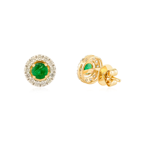 Top Selling Most Beautiful 18K Yellow Gold Round Cut Emerald & Diamond <b>Small</b> Halo <b>Stud</b> <b>Earrings</b> Latest Handmade Bulk Jewelry - Product Image 5