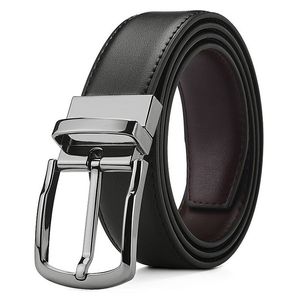 Ceinture Formelle en Cuir Véritable Noir Uni en Peau de Vache avec Boucle à Ardillon Rectangulaire Argentée Style Business pour Homme - Product Image 2