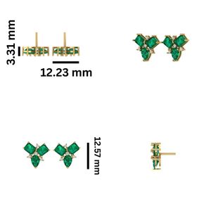 Top selling 14KT Gold Certified Fine jewelry Trio <b>Stud</b> Earrings in Natural <b>Emerald</b> & Diamonds Earrings - Product Image 5