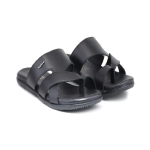 <b>Leather</b> Black Slip On Sandals for <b>Men</b> Elegant Casual Footwear Comfortable Open Back Design for Home Travel and Everyday - Product Image 1