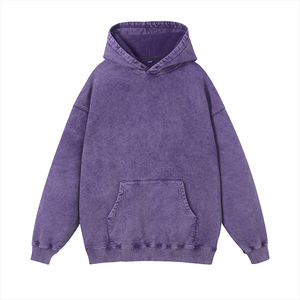 เสื้อฮู้ดดี้ผู้ชายสไตล์วินเทจ ล้างสีแบบแอซิด ปักลาย สำหรับฤดูหนาว เนื้อผ้าคอตตอน 100% คุณภาพสูง ทรงโอเวอร์ไซส์ ลายเรียบ - Product Image 1