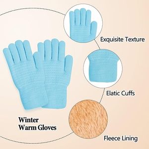 Light Blue <b>Pom</b> <b>Pom</b> <b>Beanie</b> Hat Gloves Neck Warmer 3 Piece Set Fleece Lined Cute Knit Winter Cap Unisex Adult Common - Product Image 3