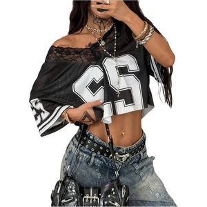 Maillot de football pour femme à col en V en mesh, numéro 23, manches courtes, coupe classique, respirant, antibactérien, blanc et noir, avec logo de l'équipe sur le devant - Product Image 4