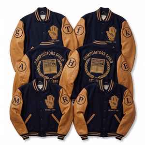 Veste universitaire personnalisée OEM en laine avec manches en cuir, décorations en papier, marbrage, broderie, patch artisanal, manteau en ardoise - Product Image 2