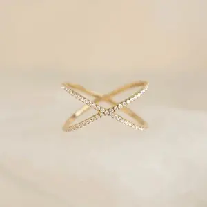 Moissanite Criss Cross <b>Ring</b> 925 Sterling Silver Gold Plated <b>Dainty</b> X Shape Princess Cut Prong Setting Vintage Women's Wedding - Product Image 1