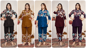 Ensemble indien pakistanais imprimé floral en coton Kurta et pantalon palazzo pour femme, tenue ethnique pour mariage, fête ou tenue décontractée - Product Image 1