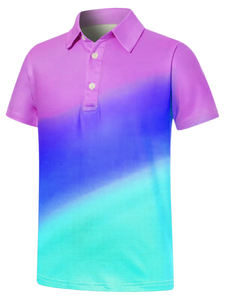 เสื้อโปโลผู้ชายสไตล์ลำลอง พิมพ์ลายดิจิทัล สีไล่ระดับ คลาสสิก แขนสั้น ระบายอากาศได้ดี ทรงปกติ ผ้าถัก - Product Image 1