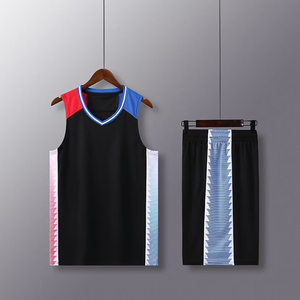 ชุดเสื้อและกางเกงบาสเก็ตบอลแบบซับลิเมชั่นสั่งทำพิเศษ คอวี แขนกุด สีขาว น้ำเงิน แดง บล็อกสี สำหรับผู้ใหญ่ 男女  ซับเหงื่อได้ดี - Product Image 5