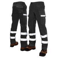 Pantalon de travail en coton noir haute visibilité avec bandes réfléchissantes pour la construction