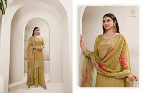 Juego festivo de Gharara de seda Chinon pesado con hermoso trabajo de bordado de múltiples hilos, Jari y secuencia para un atractivo glamoroso - Product Image 3